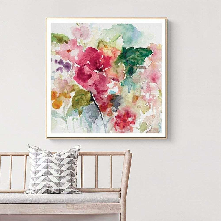 Wall Art 40cmx40cm Floral Brunch Gold Frame Canvas - Magdasmall