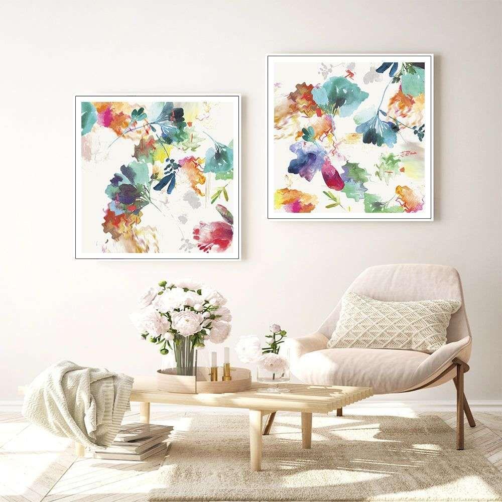 Wall Art 40cmx40cm Glitchy Floral 2 Sets White Frame Canvas - Magdasmall