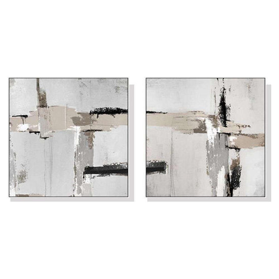 Wall Art 40cmx40cm Neutral Abstract 2 Sets White Frame Canvas - Magdasmall