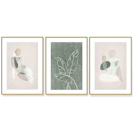 Wall Art 40cmx60cm Abstract body and leaves 3 Sets Gold Frame Canvas - Magdasmall