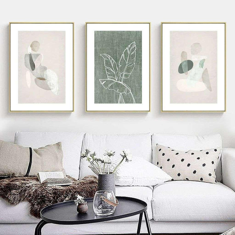 Wall Art 40cmx60cm Abstract body and leaves 3 Sets Gold Frame Canvas - Magdasmall