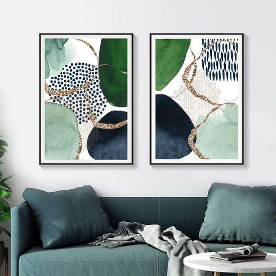 Wall Art 40cmx60cm Abstract Green and Navy 2 Sets Black Frame Canvas - Magdasmall