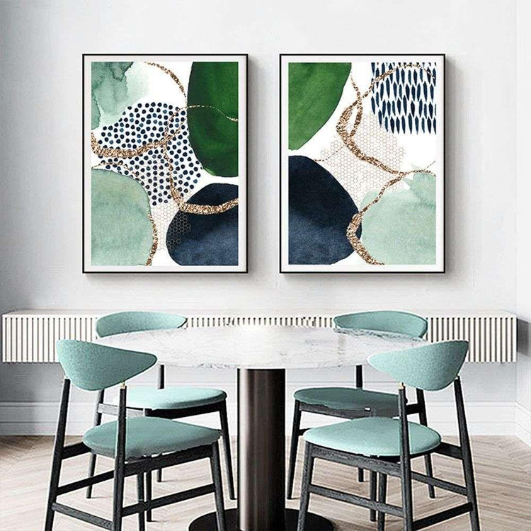 Wall Art 40cmx60cm Abstract Green and Navy 2 Sets Black Frame Canvas - Magdasmall