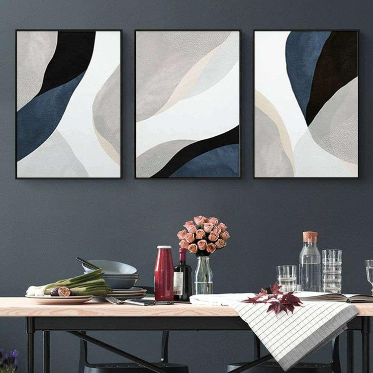 Wall Art 40cmx60cm Abstract Navy Blue 3 Sets Black Frame Canvas - Magdasmall