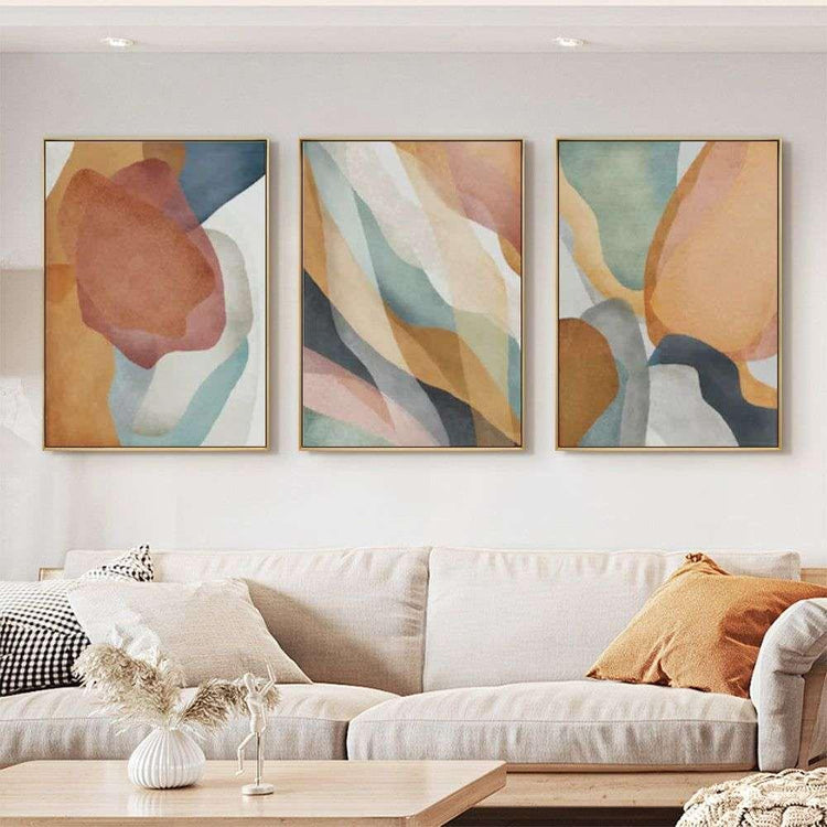 Wall Art 40cmx60cm Abstract Orange 3 Sets Gold Frame Canvas