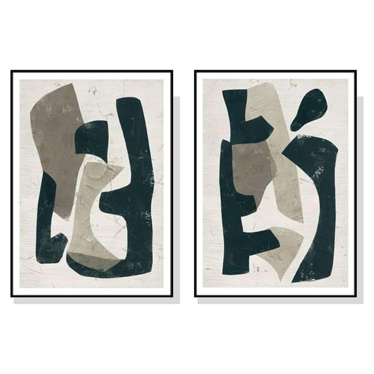 Wall Art 40cmx60cm Abstract Puzzle 2 Sets Black Frame Canvas