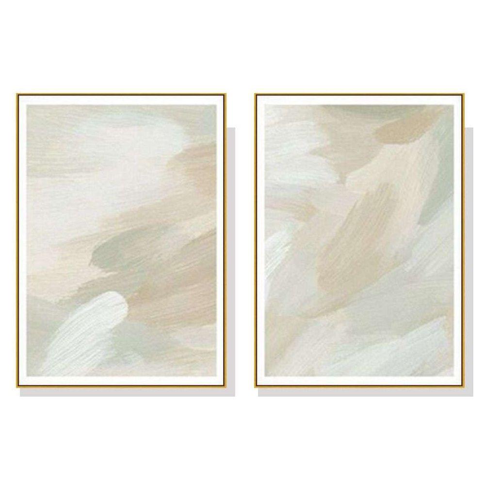 Wall Art 40cmx60cm Beige and Sage Green 2 Sets Gold Frame Canvas