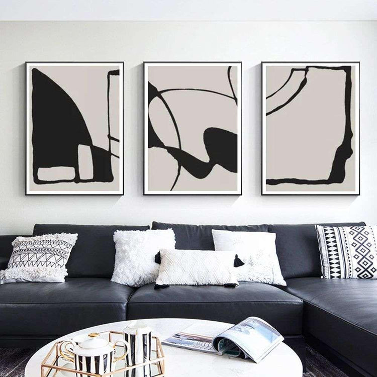 Wall Art 40cmx60cm Black Beige 3 Sets Black Frame Canvas - Magdasmall