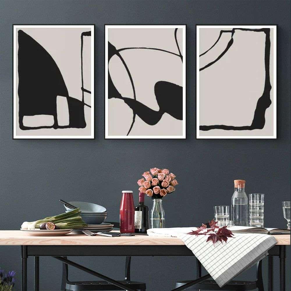 Wall Art 40cmx60cm Black Beige 3 Sets Black Frame Canvas - Magdasmall