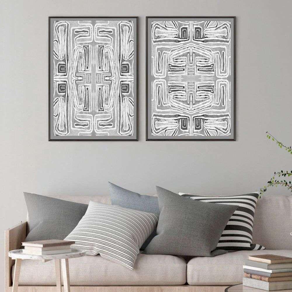 Wall Art 40cmx60cm Black White Pattern 2 Sets Black Frame Canvas - Magdasmall