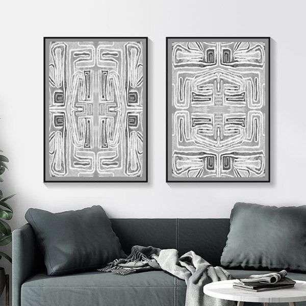 Wall Art 40cmx60cm Black White Pattern 2 Sets Black Frame Canvas - Magdasmall