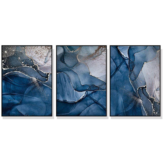 Wall Art 40cmx60cm Blue Gold Marble 3 Sets Black Frame Canvas - Magdasmall