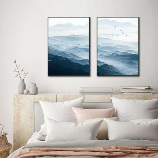 Wall Art 40cmx60cm Blue mountains 2 Sets Black Frame Canvas - Magdasmall