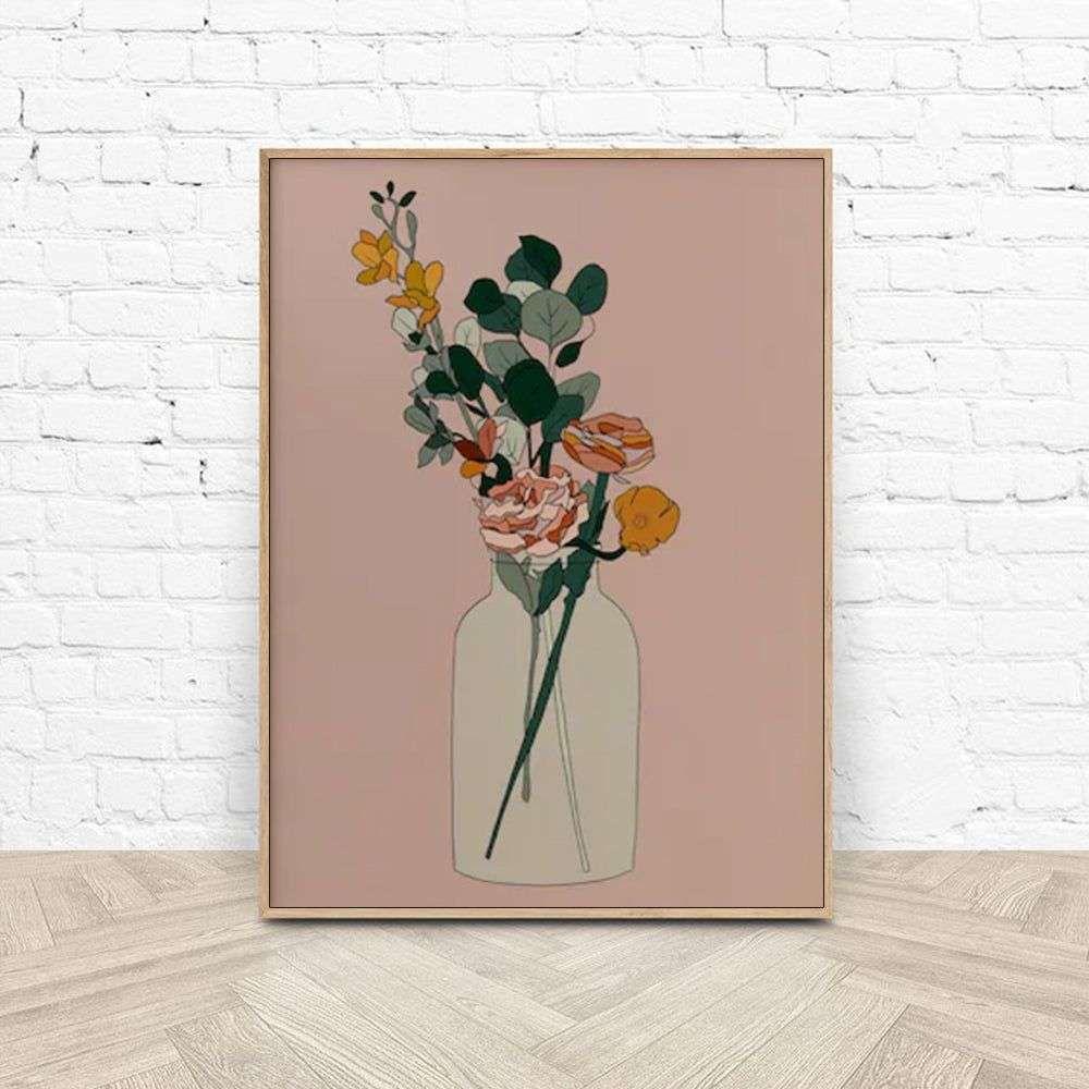 Wall Art 40cmx60cm Boho Floral Wood Frame Canvas - Magdasmall