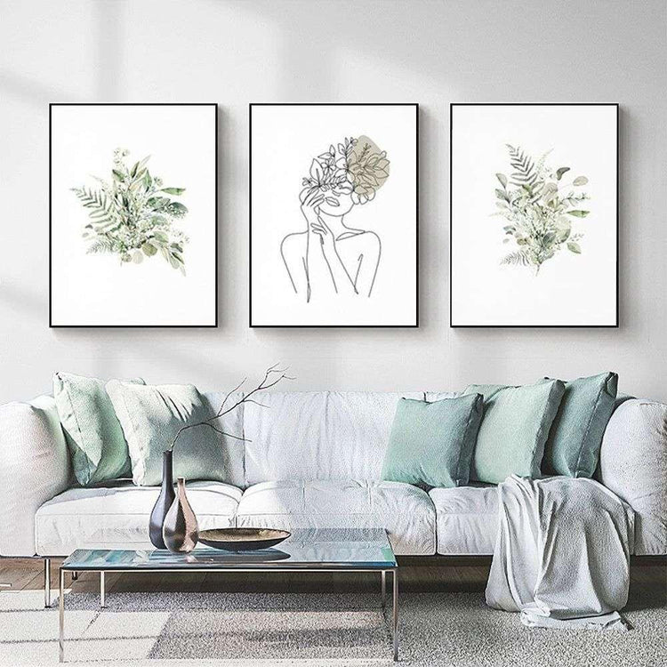 Wall Art 40cmx60cm Botanical Line Girl 3 Sets Black Frame Canvas - Magdasmall