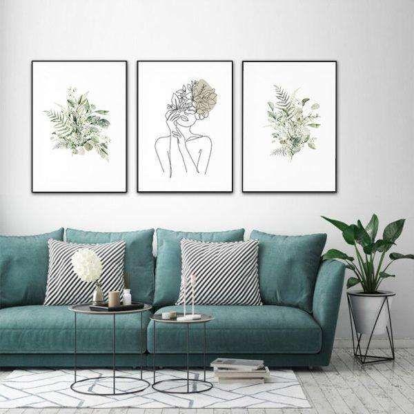 Wall Art 40cmx60cm Botanical Line Girl 3 Sets Black Frame Canvas - Magdasmall