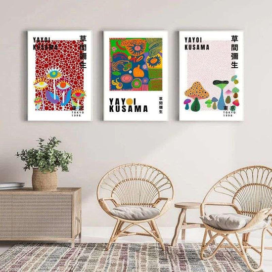 Wall Art 40cmx60cm By Yayoi Kusama 3 Sets White Frame Canvas - Magdasmall