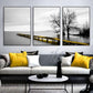 Wall Art 40cmx60cm Calm Lake Bridge Tree Scene 3 Sets Black Frame Canvas - Magdasmall