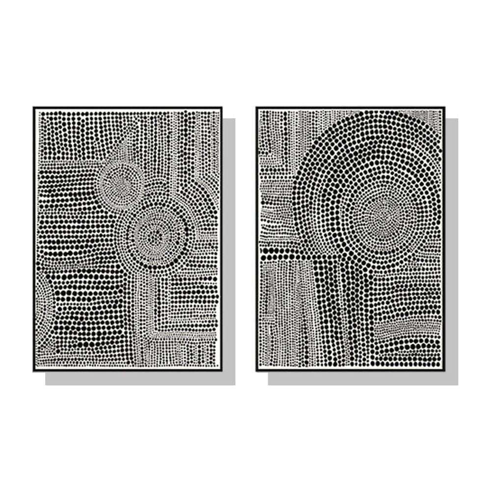 Wall Art 40cmx60cm Clustered Dots 2 Sets Black Frame Canvas - Magdasmall