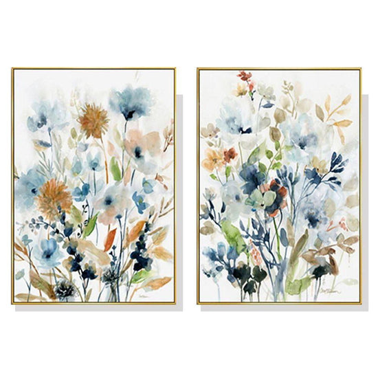 Wall Art 40cmx60cm Colourful Floras Watercolour style 2 Sets Gold Frame Canvas - Magdasmall