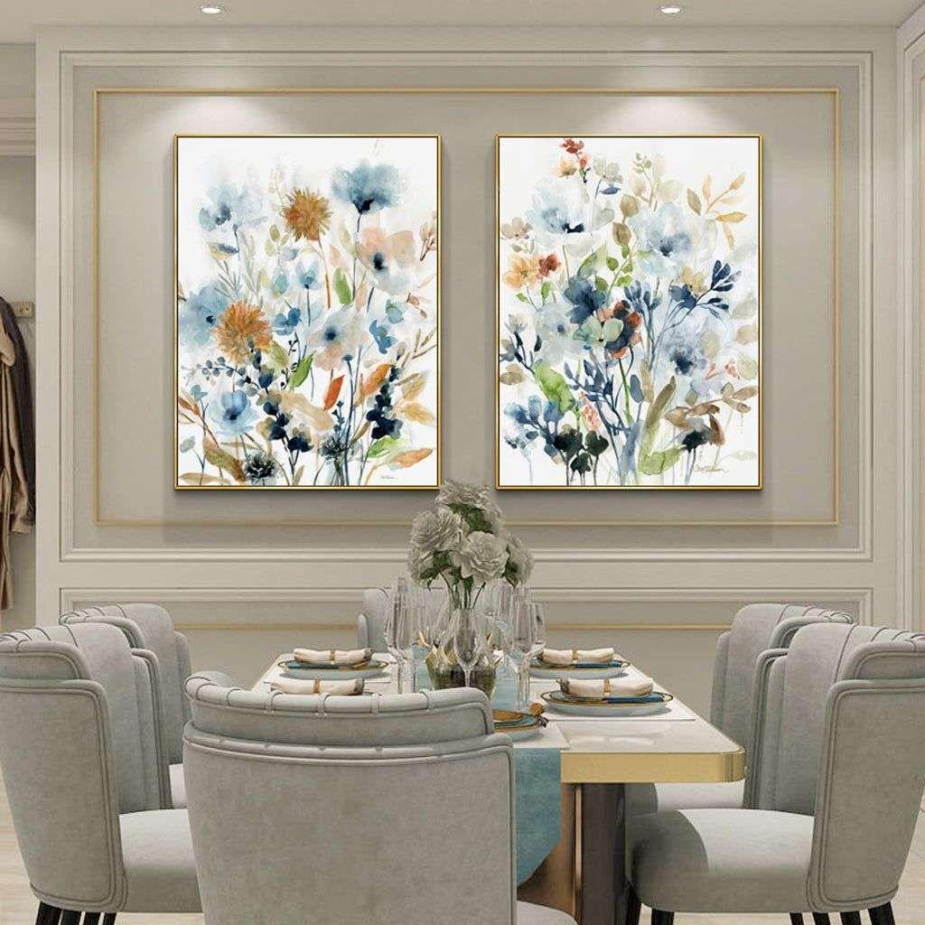 Wall Art 40cmx60cm Colourful Floras Watercolour style 2 Sets Gold Frame Canvas - Magdasmall