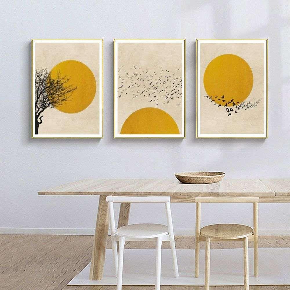 Wall Art 40cmx60cm Flock Of Birds Sun Silhouette 3 Sets Gold Frame Canvas