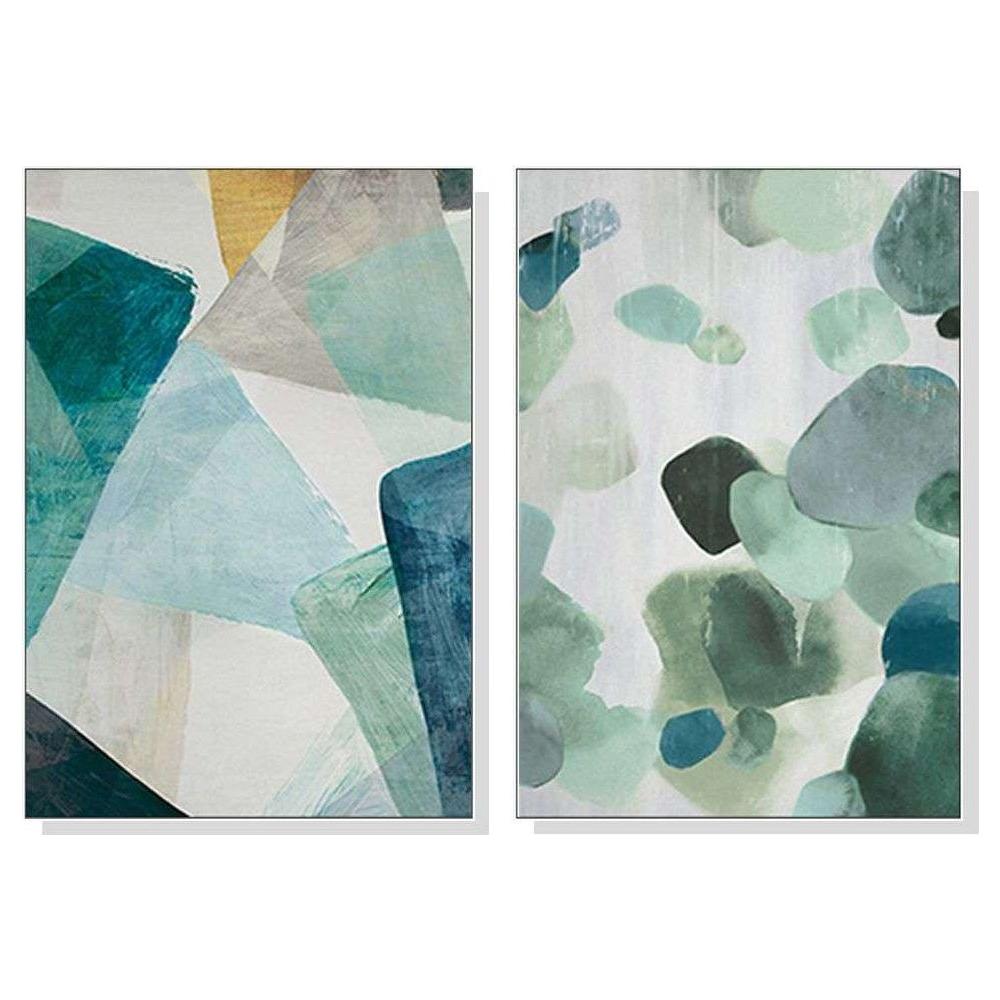 Wall Art 40cmx60cm Green Marble 2 Sets White Frame Canvas