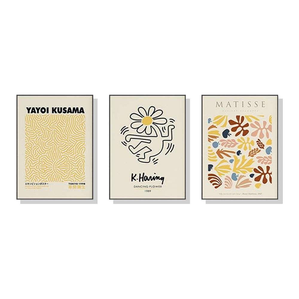 Wall Art 40cmx60cm Matisse, Keith Haring, Yayoi Kusama 3 Sets Black Frame Canvas - Magdasmall