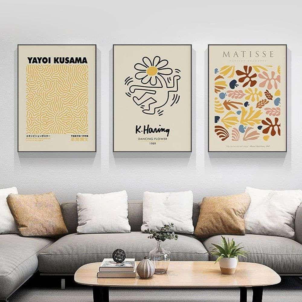 Wall Art 40cmx60cm Matisse, Keith Haring, Yayoi Kusama 3 Sets Black Frame Canvas - Magdasmall