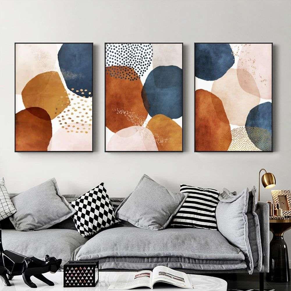 Wall Art 40cmx60cm Navy Pink Beige 3 Sets Black Frame Canvas - Magdasmall