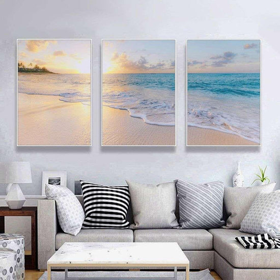 Wall Art 40cmx60cm Ocean and beach 3 Sets White Frame Canvas - Magdasmall