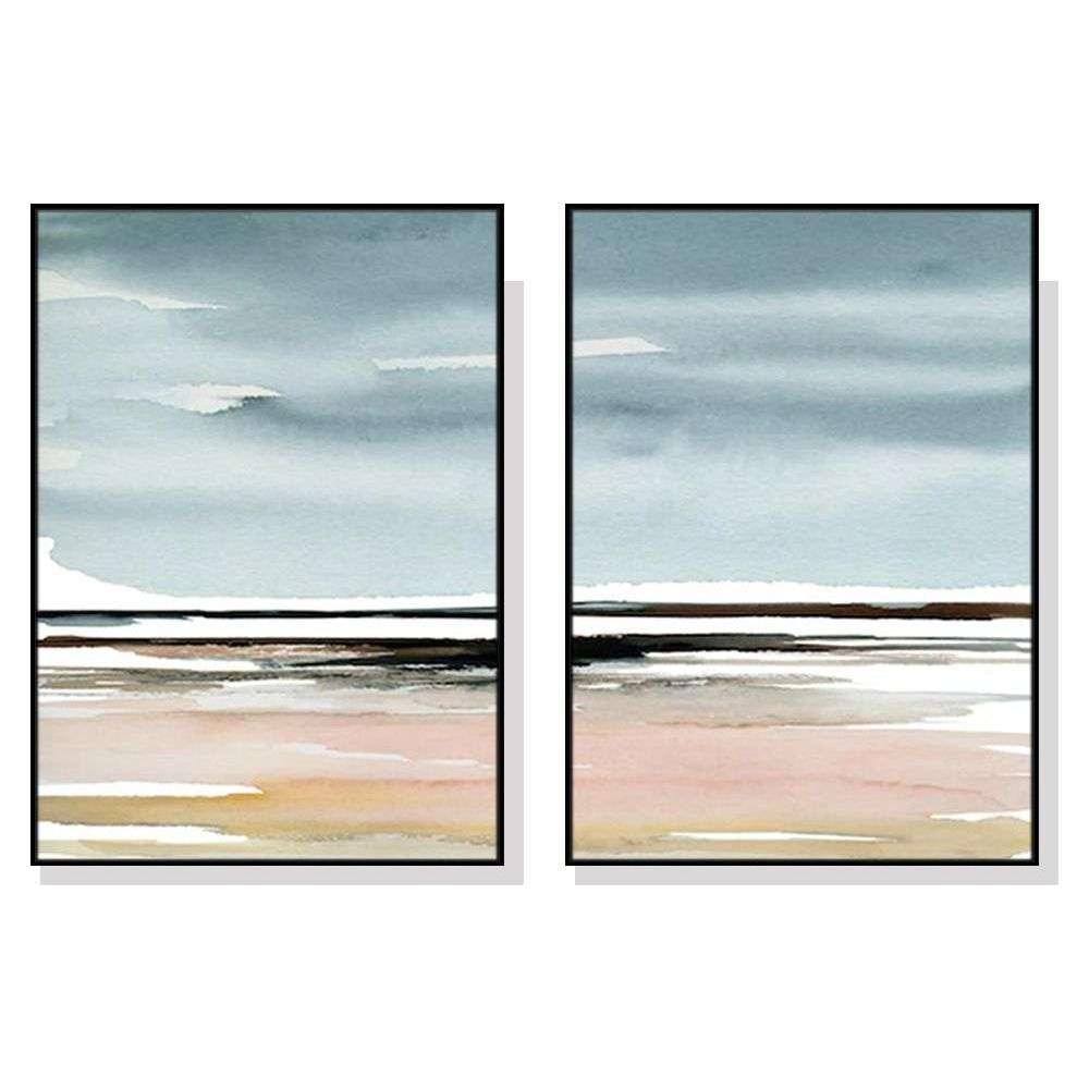 Wall Art 40cmx60cm Pink Beach Landscape 2 Sets Black Frame Canvas - Magdasmall