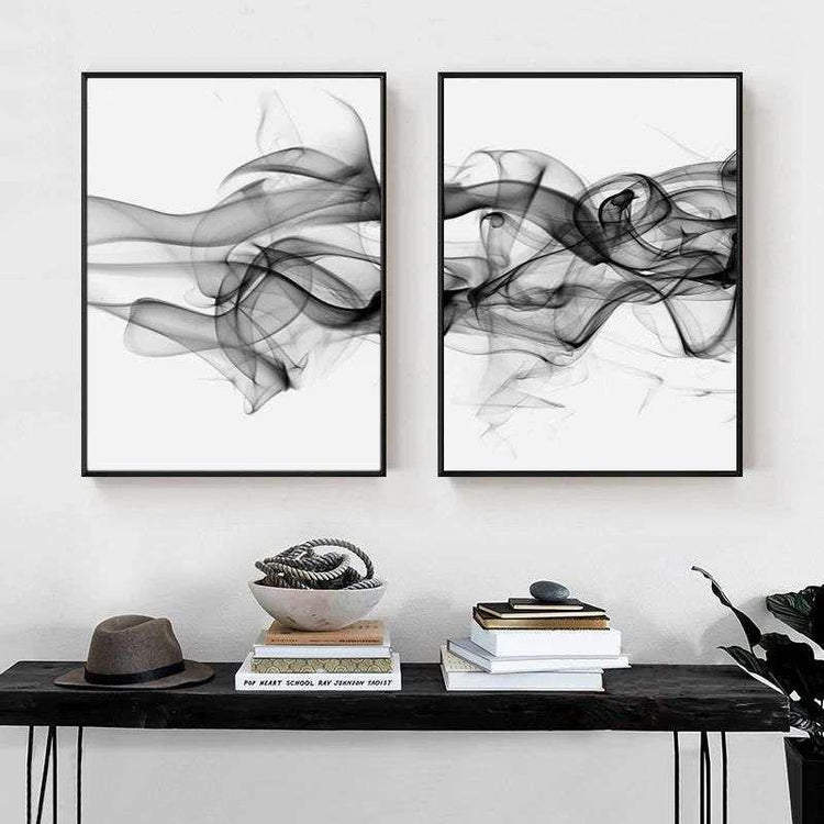 Wall Art 40cmx60cm Stylish Abstract Black 2 Sets Black Frame Canvas - Magdasmall