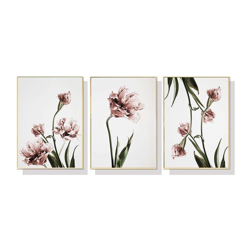 Wall Art 40cmx60cm Tulip Flower 3 Sets Gold Frame Canvas - Magdasmall