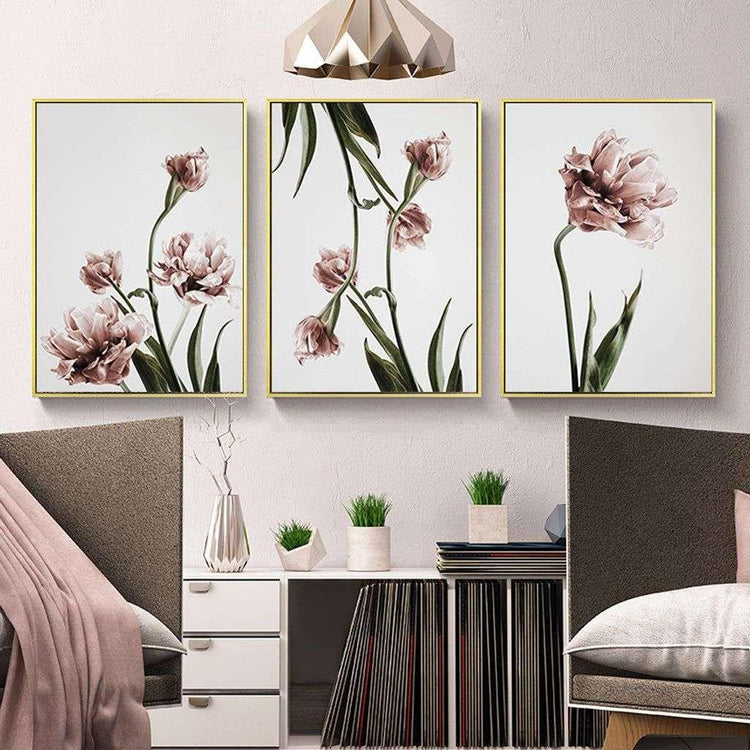 Wall Art 40cmx60cm Tulip Flower 3 Sets Gold Frame Canvas - Magdasmall