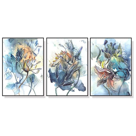 Wall Art 40cmx60cm Watercolor Style Abstract Flower 3 Sets Black Frame Canvas - Magdasmall