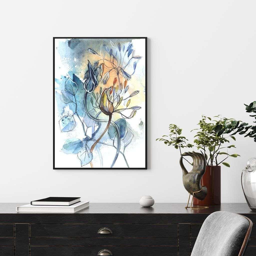 Wall Art 40cmx60cm Watercolor Style Abstract Flower 3 Sets Black Frame Canvas - Magdasmall