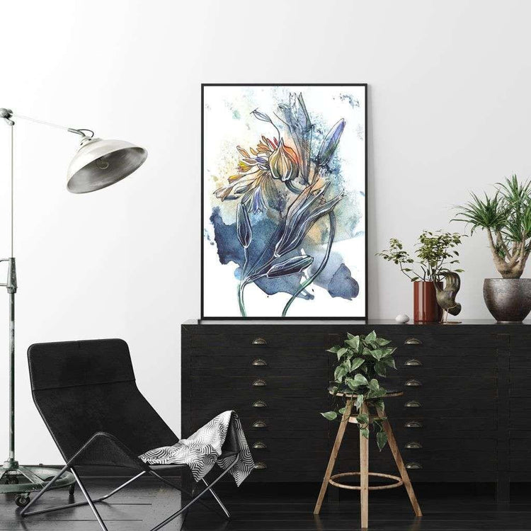 Wall Art 40cmx60cm Watercolor Style Abstract Flower 3 Sets Black Frame Canvas - Magdasmall