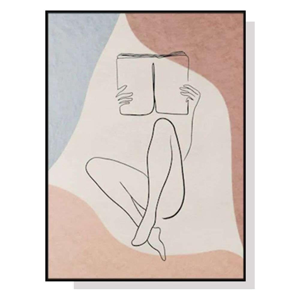 Wall Art 40cmx60cm Woman Reading Book Black Frame Canvas - Magdasmall