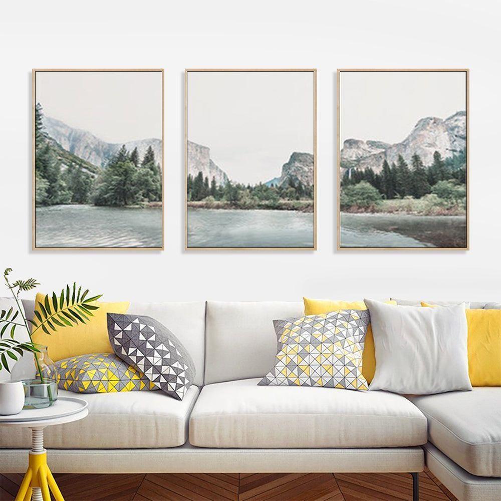 Wall Art 40cmx60cm Yosemite Valley National Park 3 Sets Wood Frame Canvas - Magdasmall