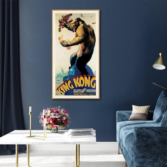 Wall Art 40cmx80cm King Kong 1933 Gold Frame Canvas - Magdasmall