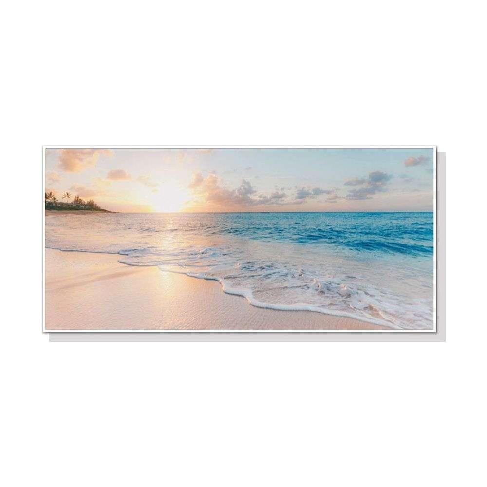 Wall Art 40cmx80cm Ocean and Beach White Frame Canvas - Magdasmall