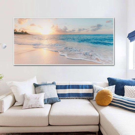 Wall Art 40cmx80cm Ocean and Beach White Frame Canvas - Magdasmall