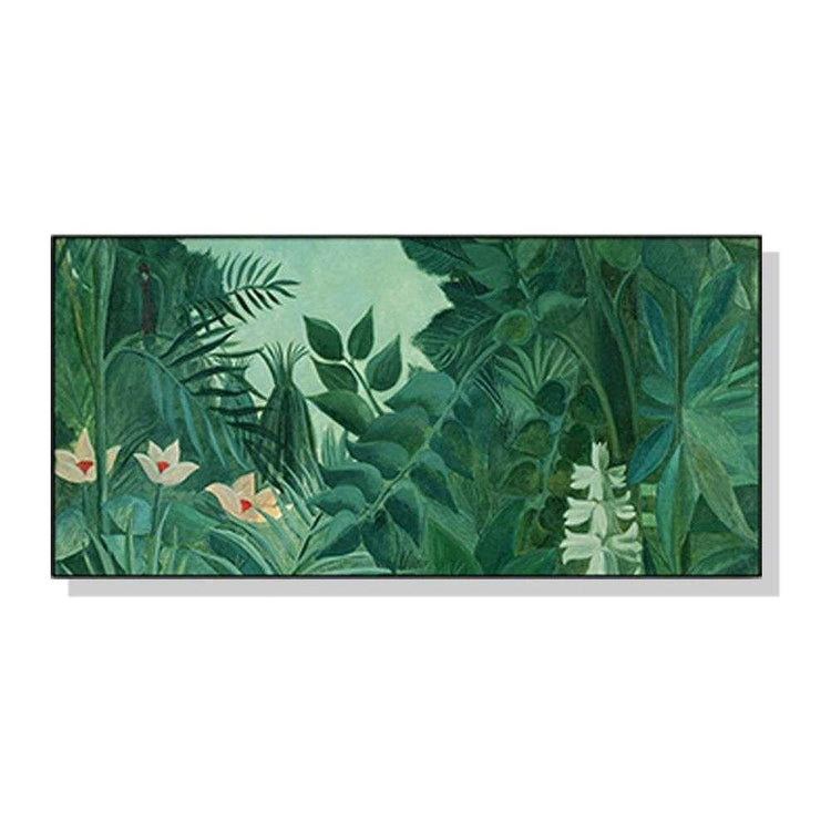 Wall Art 40cmx80cm The Equatorial Jungle Green Forest By Henri Rousseau Black Frame Canvas - Magdasmall