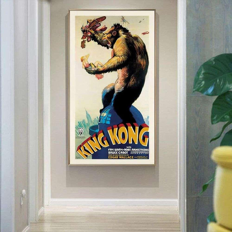 Wall Art 50cmx100cm King Kong 1933 Gold Frame Canvas - Magdasmall