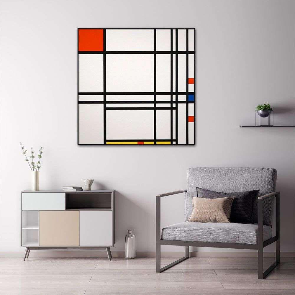 Wall Art 50cmx50cm Abstract Art By Piet Mondrian Black Frame Canvas - Magdasmall