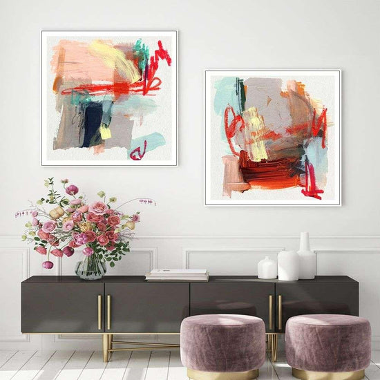 Wall Art 50cmx50cm Abstract Colourful Garden 2 Sets White Frame Canvas - Magdasmall