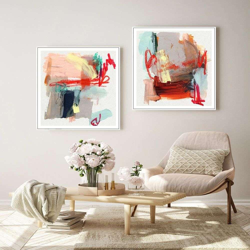 Wall Art 50cmx50cm Abstract Colourful Garden 2 Sets White Frame Canvas - Magdasmall