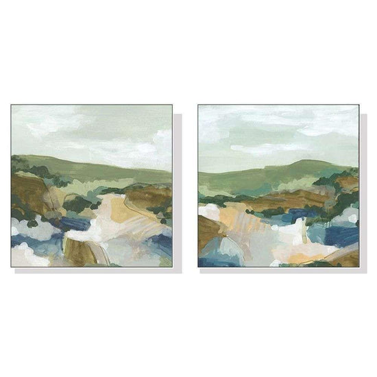 Wall Art 50cmx50cm Abstract Landscape 2 Sets White Frame Canvas - Magdasmall