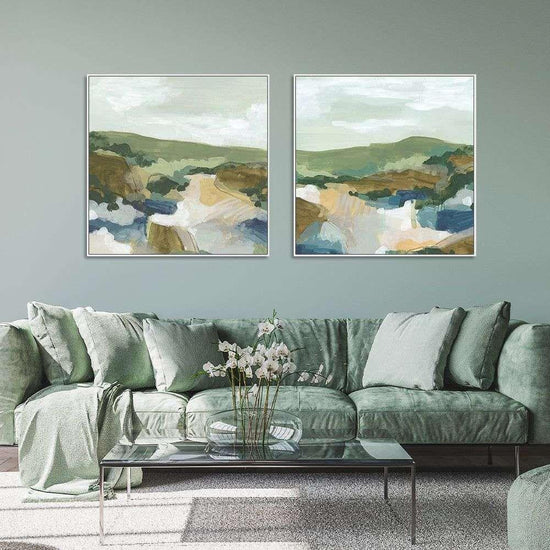 Wall Art 50cmx50cm Abstract Landscape 2 Sets White Frame Canvas - Magdasmall